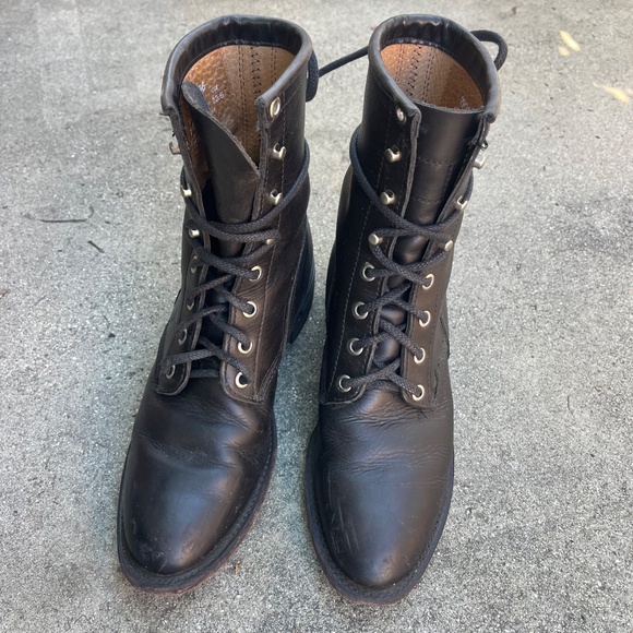 Chippewa boots made in USA black lace up combat 8" leather lacers 7 avant garde - Picture 2 of 14